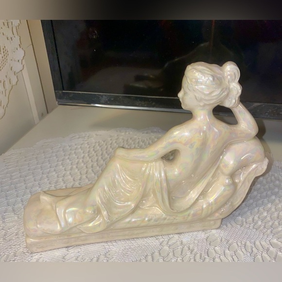Iridescent Reclining Woman Figurine, Vintage sculpture. Signed - Picture 2 of 5